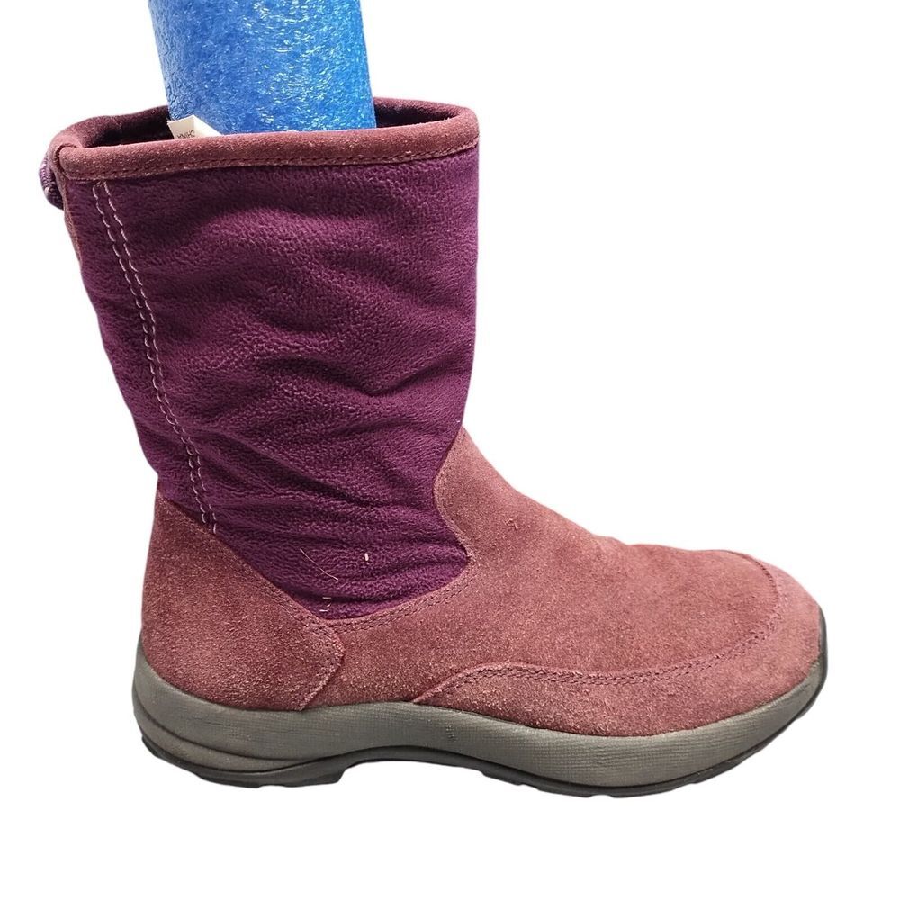 L.L. Bean Winter Boots Women Size 8.5 Purple Suede Leather Fleece Lined Side Zip